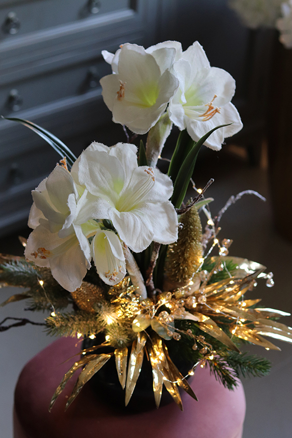 Amarylis Rezydencja Premium, świąteczna kompozycja z białym amarylisem, wys.63cm