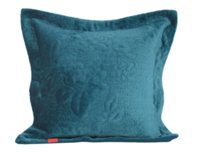 Mikoto, welurowa poszewka na poduszkę w róże, turkus, wym.45x45cm