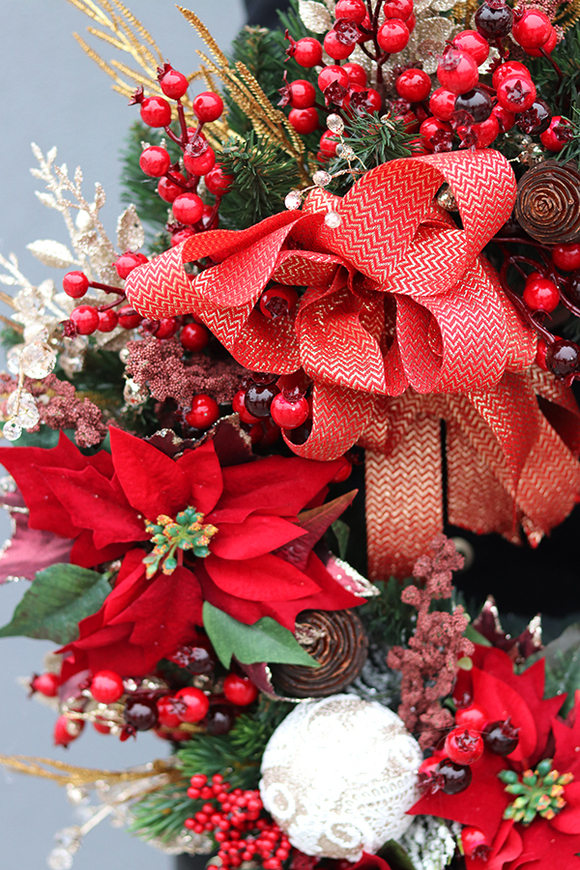 duży bożonarodzeniowy wianek z gwiazdą betlejemską, Magiczna Czerwień, śr. 55 cm 