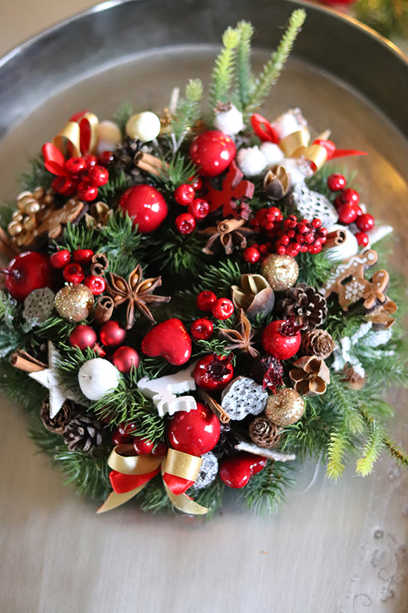 bożonarodzeniowy świąteczny wianek stroik, Zimowe Smaki, śr.27cm