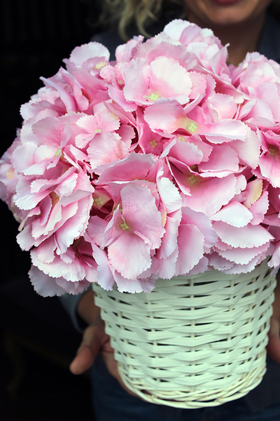 kosz różowych hortensji wys.35cm