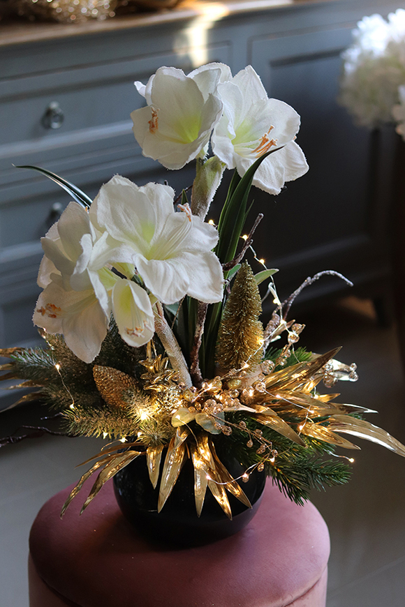 Amarylis Rezydencja Premium, świąteczna kompozycja z białym amarylisem, wys.63cm