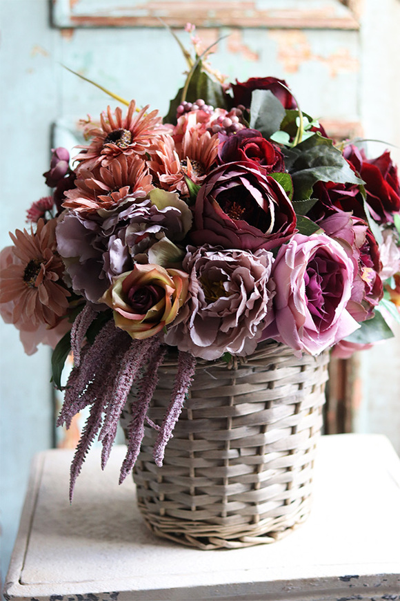 bogaty kosz z jesiennymi kwiatami, Gedottia, wym.37x34cm   