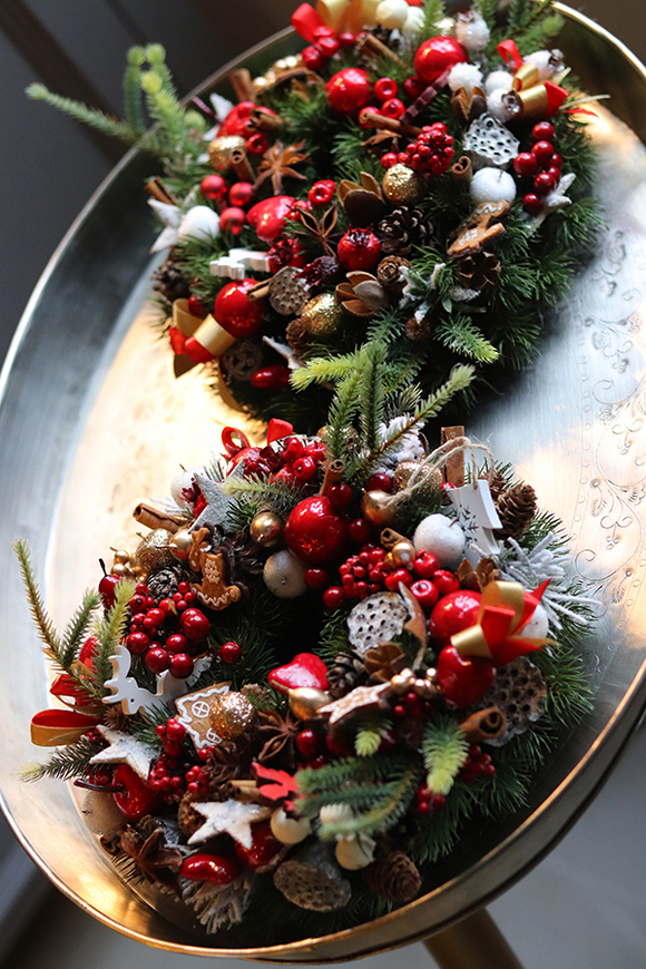 bożonarodzeniowy świąteczny wianek stroik, Zimowe Smaki, śr.27cm