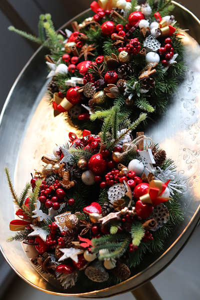 bożonarodzeniowy świąteczny wianek stroik, Zimowe Smaki, śr.27cm