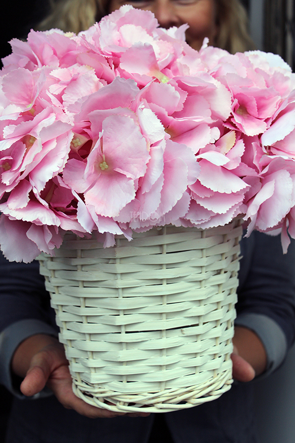 kosz różowych hortensji wys.35cm