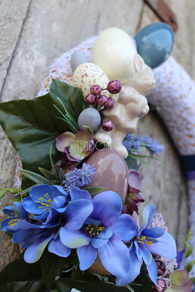 dekoracyjny stroik Niebieska Wiosna, śr.40cm