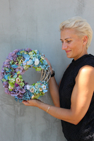 śliczny wianek na drzwi Niebiesko - Zielona Dolina, śr.33cm 