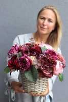 bogaty kosz z jesiennymi kwiatami, Gedottia Berry, wym.35x36cm 