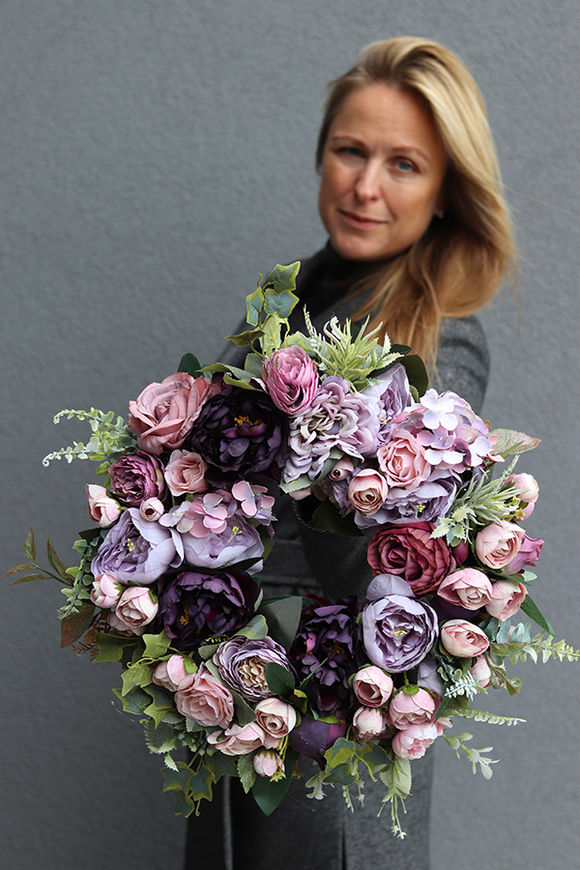 Caryca Fioletowa, efektowny wianek na drzwi, śr.43cm