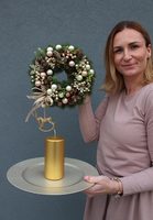 elegancki świąteczny stroik, Złote Święta, na złotym talerzu, śr.32cm