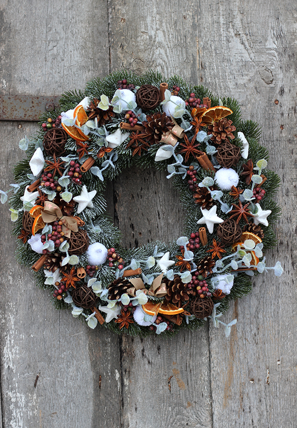 zimowy wianek na drzwi / stroik, Święta u Kasi, śr.40cm