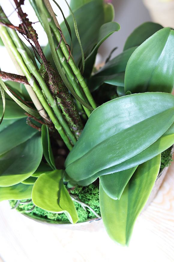 Fuksja Milena, sztuczny storczyk w błyszczącej ceramicznej donicy, wys.64cm