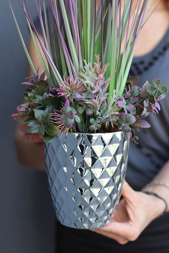 Poreto, sztuczna trawa w błyszczącej ceramicznej donicy, wys.60cm