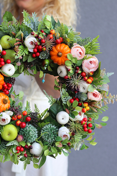 dyniowy wianek na drzwi, Jesień u Progu, śr.40cm