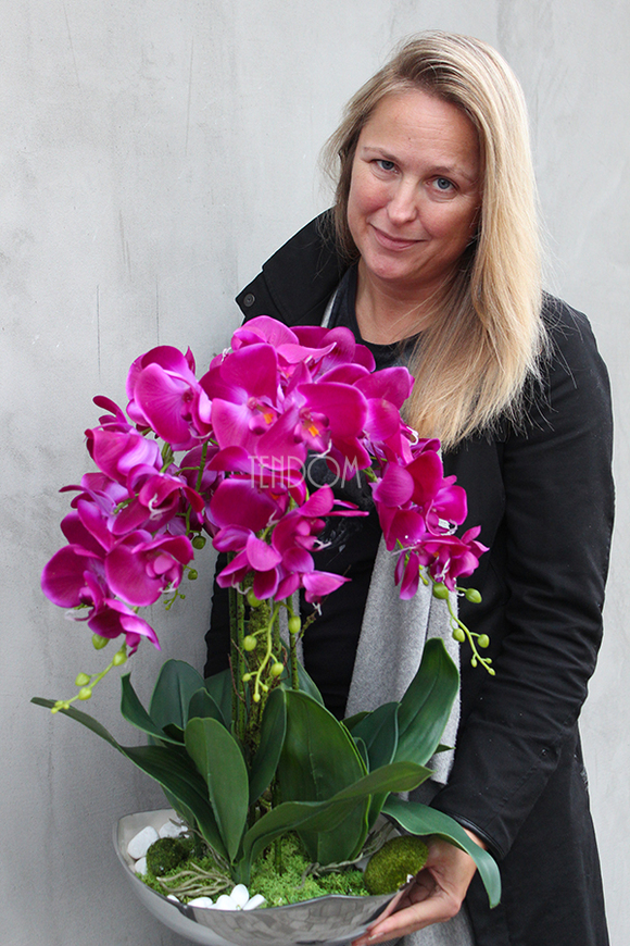 sztuczny storczyk Silver Dreams Fuksja w srebrnej, aluminiowej donicy, wys.65cm 