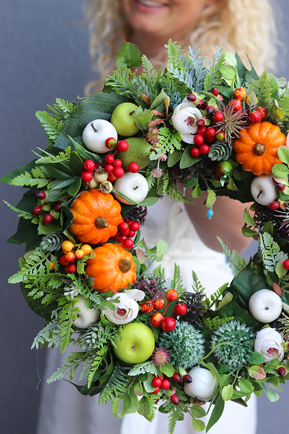 dyniowy wianek na drzwi, Jesień u Progu, śr.40cm