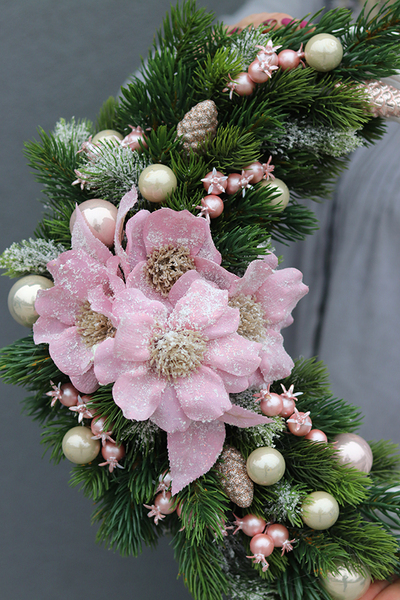 elegancki wianek zimowy, Róż Zimowy, śr.42cm