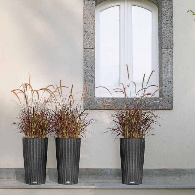 Cilindro, donica z nawadnianiem, szara, wym.56x32cm