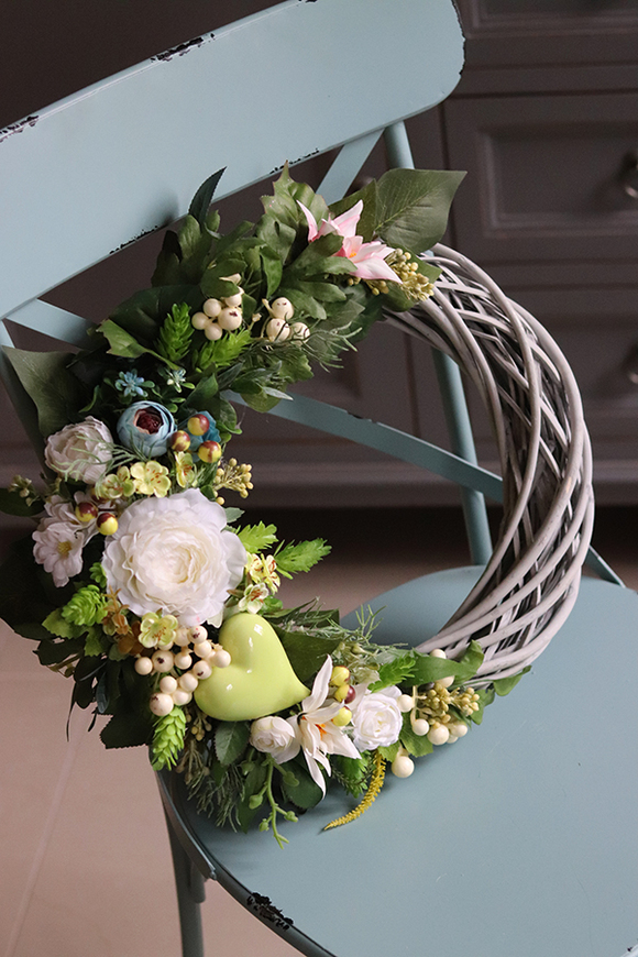 kwiatowy zielony wianek, Serce Leonna, śr.43cm