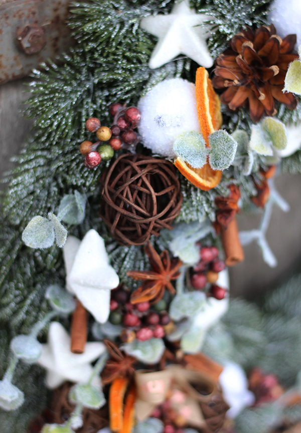 zimowy wianek na drzwi / stroik, Święta u Kasi, śr.40cm