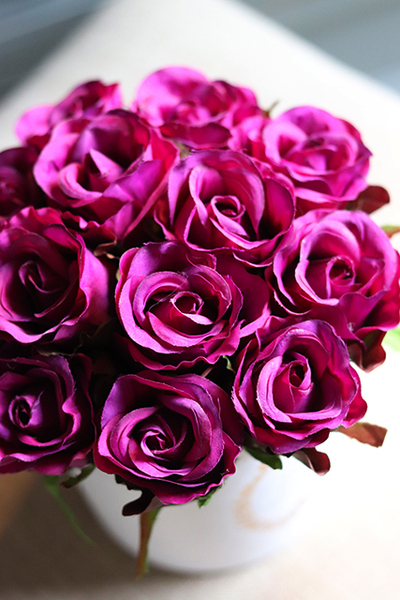 Tellane, flowerbox z drobnymi rożyczkami w kolorze fuksji, wys.20cm