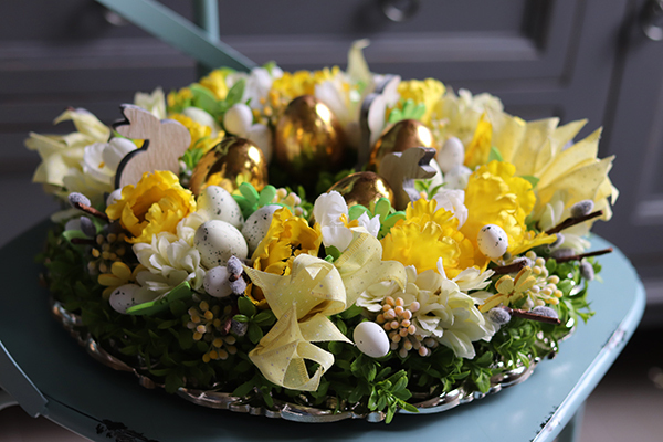Golden Easter, stroik wielkanocny na talerzu, śr.40cm