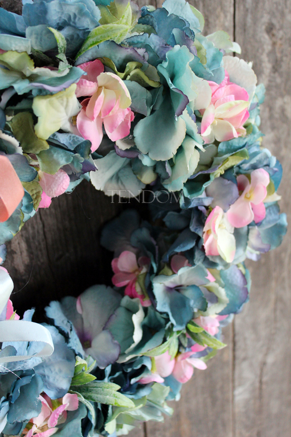 Hortensja Pastelowa wianek na drzwi, śr.37cm 