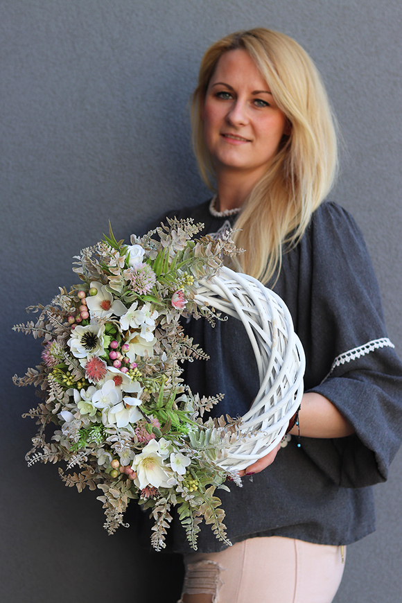 Green Canoe White I, wianek dekoracyjny na drzwi, śr.45cm