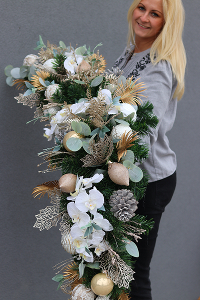 bożonarodzeniowa girlanda, Perłowo - Złota Kamila, dł.150cm