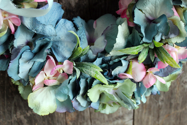 Hortensja Pastelowa wianek na drzwi, śr.37cm 