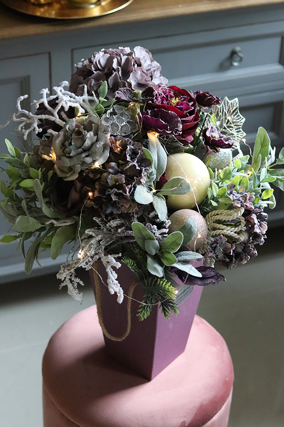 flowerbox świąteczny, Violet Glamour, wys.58cm 