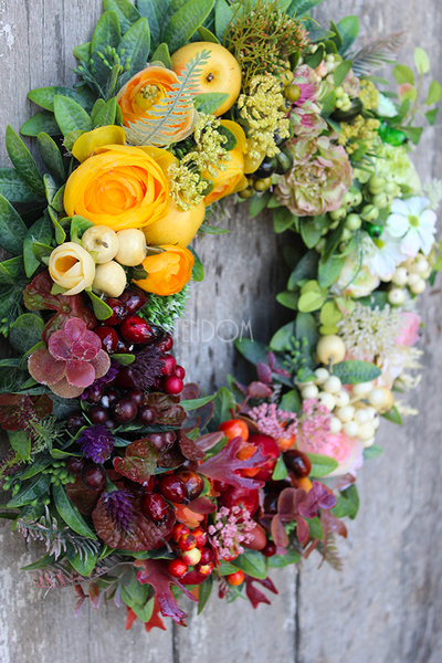 bardzo efektowny wianek Jesienna Tęcza, śr.40cm