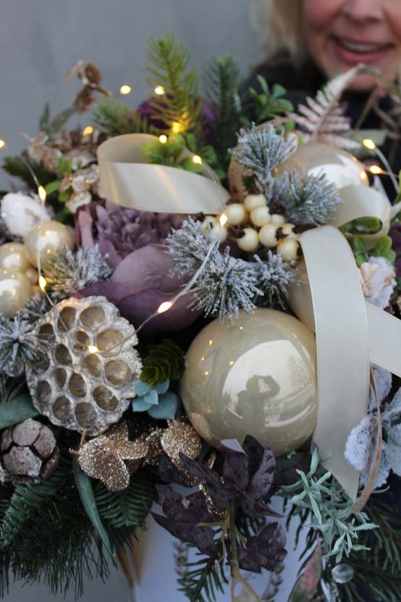 Złote Serce, box świąteczny / stroik, wys.44cm