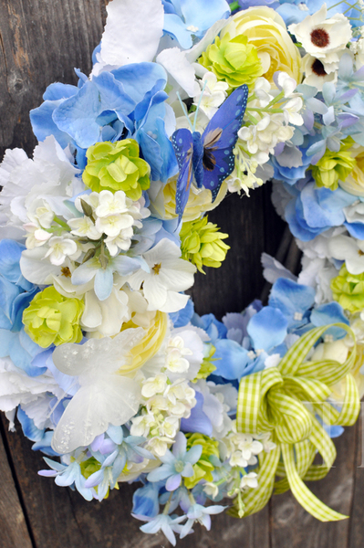 dekoracyjny wianek na drzwi Błękitne Kwiaty, śr.35cm