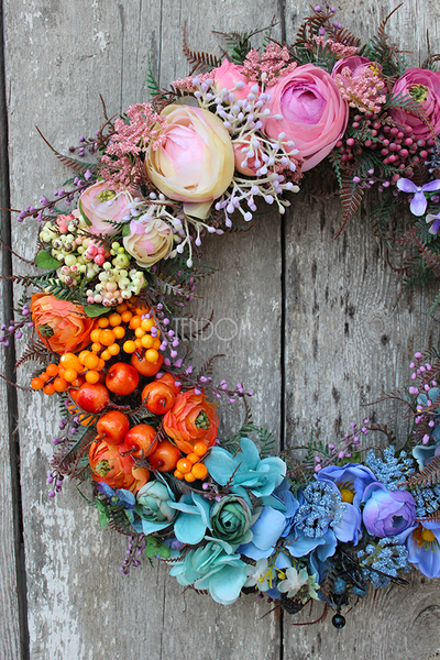 cudowna Letnia Tęcza, wianek na drzwi, śr.38cm  