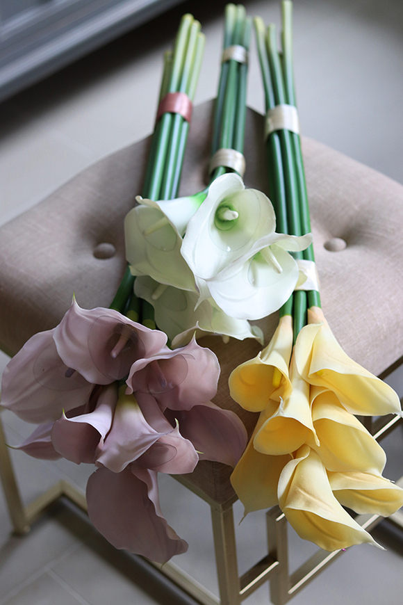 bukiet sztucznych kwiatów, Kalla Yellow, 7 szt, dł. 80cm