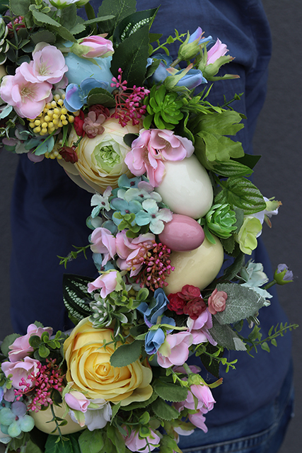 pastelowy wianek z ceramicznym jajek, Piękna Wiosna, śr.44cm