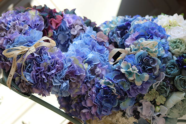 Blue Fellena, bogaty wianek z hortensji, śr.41cm
