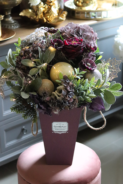 flowerbox świąteczny, Violet Glamour, wys.58cm 