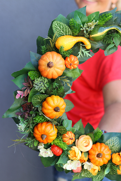 dekoracyjny jesienny wianek, Dyniowy, śr.46cm 