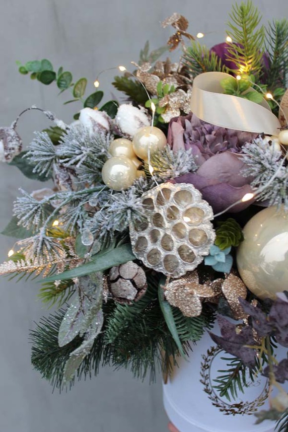 Złote Serce, box świąteczny / stroik, wys.44cm