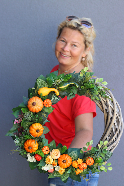 dekoracyjny jesienny wianek, Dyniowy, śr.46cm 