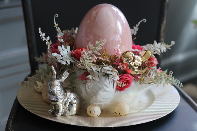 Pióra Glamour, Pudrowy Róż, wielkanocny stroik, śr. 30/33cm
