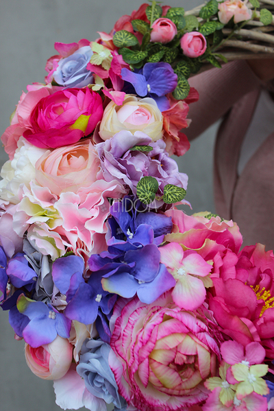 bardzo duży wianek na drzwi Wiosna w Domu, śr.50cm  