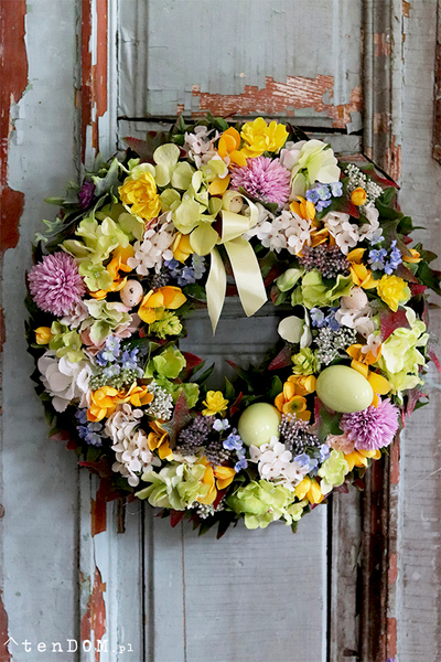 dekoracyjny wianek na drzwi, Pistacjowa Wielkanoc, śr.35cm