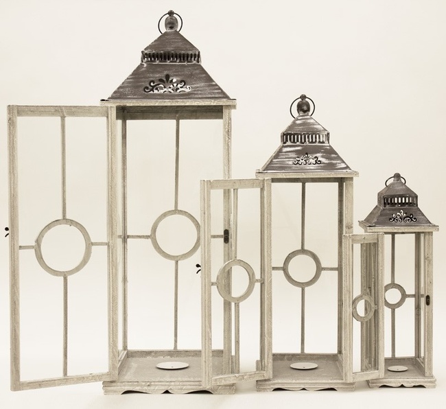 komplet dużych drewnianych lampionów, Avonlea, wys.101/79/57cm