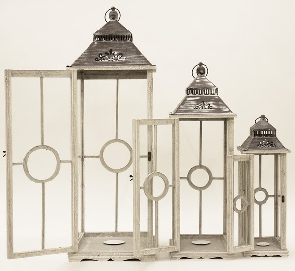 komplet dużych drewnianych lampionów, Avonlea, wys.101/79/57cm