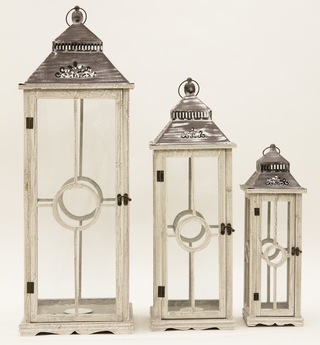 komplet dużych drewnianych lampionów, Avonlea, wys.101/79/57cm