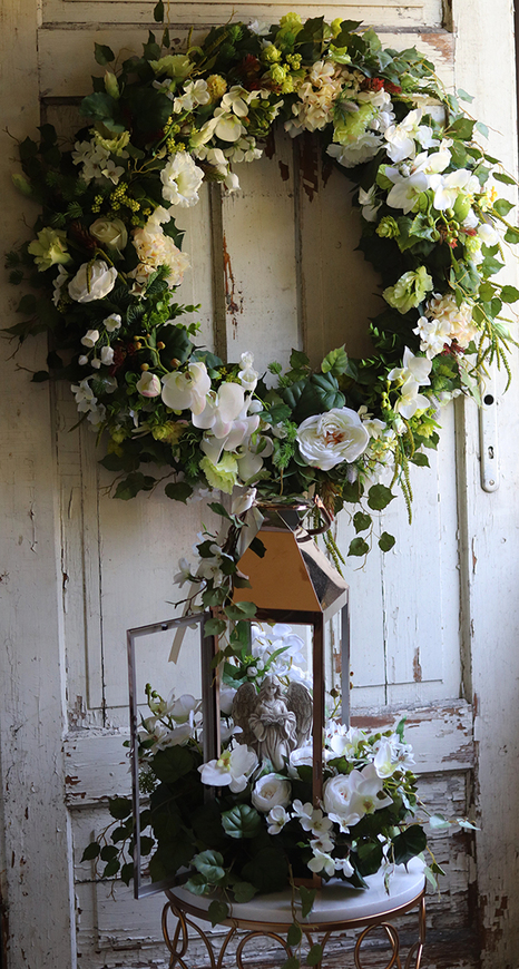 Angelo Garden, komplet dekoracji, wianek & lampion z kwiatami i aniołem